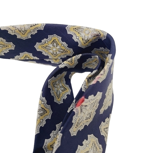 John Comfort London | Navy & Cream/Gold Vintage Printed Silk Tie (One Size) - Picture 4 of 8